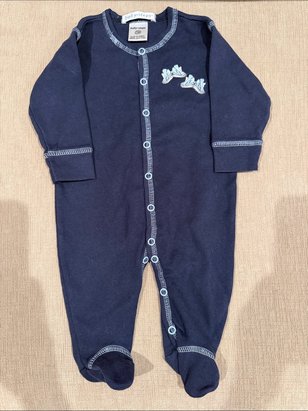 Baby Steps Navy and Light Blue Footed One-Piece